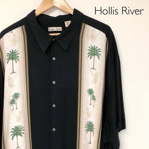 Hollis River /メンズ4XL アロハシャツ 半袖シャツ レーヨンシャツ 縦柄 パームツリー ハワイアンシャツ 涼感 アメカジ USA古着