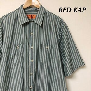 RED KAP / Red Kap / men's XL short sleeves shirt stripe shirt work shirt two . pocket poly- cotton American Casual USA old clothes 