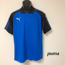 PUMA /プーマ /メンズXL 半袖 ポロシャツ トップス ロゴプリント ブルー 速乾 スポーツウェア ゴルフシャツ カジュアルシャツ_画像1