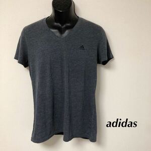 adidas /ULTIMATE 2,0 /アディダス /メンズL 半袖Tシャツ トップス Ｖネック ロゴプリント チャコール トレーニング スポーツウェア