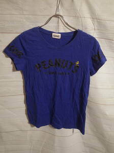 レディース ph652 ピーナッツ PEANUTS ジョークール JOE COOL プリント 半袖 Tシャツ M ブルー 青