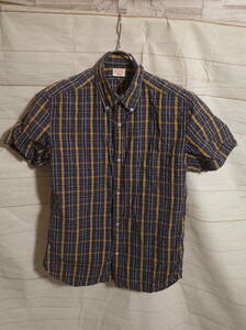  men's ph667 BEAMS Beams check pattern button down short sleeves shirt black / blue / yellow 