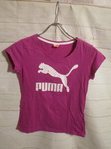 レディース ph708 PUMA プーマ ロゴ プリント 半袖 Tシャツ S パープル 紫