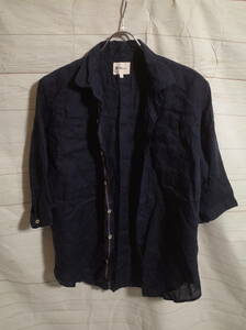  men's ph808 TK MIXPICE Takeo Kikuchi 7 minute height linen shirt L navy navy blue 