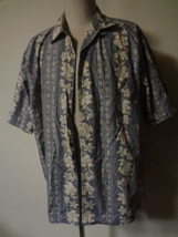 ixi:z イクシーズ ヴィンテージ ボーダーパターン 花柄 半袖 オープンシャツ アロハシャツ かりゆしウェア L _画像1