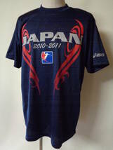 選手支給 ハンドボール 全日本 日本代表 asicsアシックス トレーニングトップス 半袖Tシャツ オリンピック 五輪 sizeXO 紺_画像1