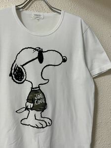 スヌーピー PEANUTS フロッキープリント バインダーネック Tシャツ 