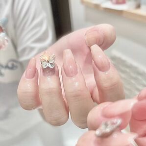 【No.66】オーロラ蝶々シンプル 大人 トレンド ネイルチップ 上品 結婚式 ブライダル 成人式 前撮り お呼ばれ