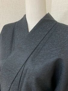 アンティーク　レトロ　婦人　単衣　ウール×正絹　墨色系　丈153cm　普段着に　部屋着に　コスプレにも　保管品