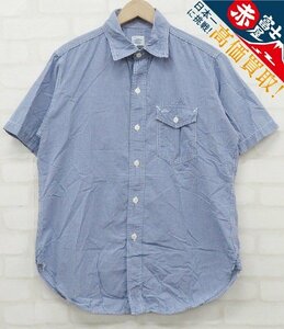 7T5798[ click post correspondence ]POST O'ALLS short sleeves silver chewing gum check work shirt USA made Post Overalls 