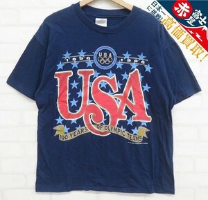 7T5243【クリックポスト対応】ヘインズ アメリカ オリンピック代表 100周年記念 半袖Tシャツ USA製 BEEFY-T Hanes
