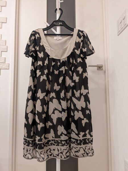 ★grove★バタフライ模様上品*涼しげひざ丈ワンピorチュニック マタニティにも♪