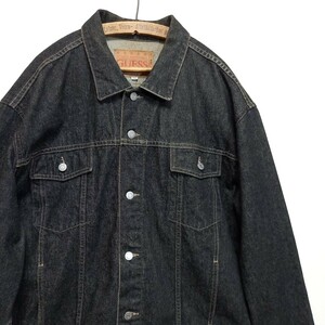 90s USA製 GUESS 先染め ブラックデニム トラッカージャケット XXL 黒 デニムジャケット ヴィンテージ