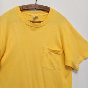 《レアカラー / 黄色》90s USA製 FRUIT OF THE LOOM シングルステッチ ポケット付き Tシャツ Lサイズ スウェット ポケT 60s70s80s 