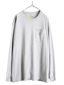 大きいサイズ XL ■ カーハート ポケット付き 長袖 Tシャツ ( メンズ ) 古着 CARHARTT ロンT ワンポイント ポケT ロゴT ヘビーウェイト 灰