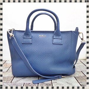 【 美品 】 フルラ カプリッチョ F6855 2way ハンドバッグ ショルダーバッグ オールレザー シボ革 ネイビー系 FURLA