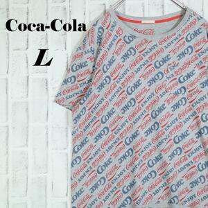 【希少◎レトロ古着】コカ・コーラ 総柄 デカロゴ オリジナルTシャツ グレー L