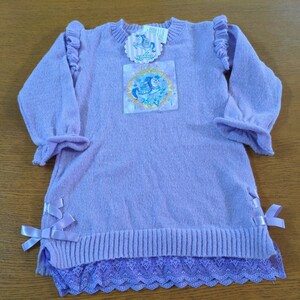 ☆新品☆絵子猫ECONECO☆長袖レースニットワンピース☆110㎝☆女の子用☆パープル☆No.1267