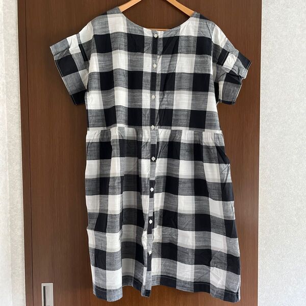 ICHI コットンワンピース チュニック ブロックチェック ゆったり
