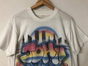 80年代 ビンテージ エアブラシ アート JOHN プリント Tシャツ 古着 USA