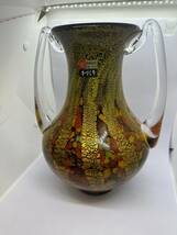 MS-1892-1 KURATA Craft Glass 倉田クラフトガラス ガラス花瓶 金彩模様 工芸ガラス 箱付_画像2