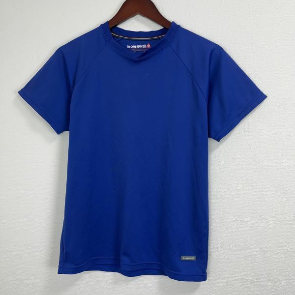 le coq sportif ルコックスポルティフ メンズ 半袖 Tシャツ トップス スポーツウェア 練習着 Mサイズ ブルー 無地 シンプル カジュアル