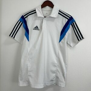 adidas アディダス メンズ 半袖 トップス ポロシャツ スポーツ ウェア 練習着 3本線 Lサイズ 大きいサイズ ホワイト ブルー 襟付き ロゴ