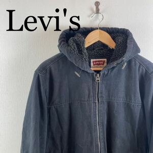 Levi's リーバイス ジャケット 裏ボア フード 刺繍ロゴ S ブラック 黒