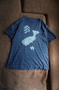 ★藍染めの素朴な佇まい◎クジラモチーフも可愛い半袖シャツ★45rpm 45R メンズ 即決 インディゴ染め Tシャツ