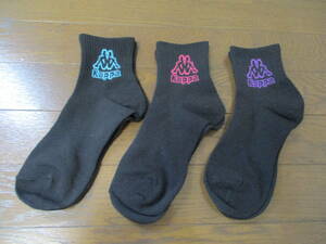 ☆Kappa/カッパ☆未使用 ソックス 3PAIRS セット 23~25cm BLACK スポーツ ウォーキング ジム テニス 