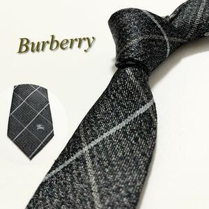 【美品】BURBERRY バーバリーロンドン ネクタイ チェック柄 剣先ホースロゴ ナロータイ メンズ スーツ ノバチェック ハイブランド 高級