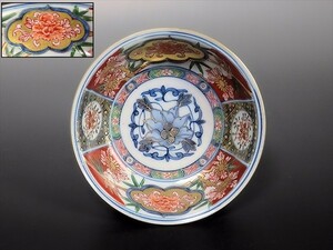 fabm-C770 大聖寺伊万里 金襴手 窓絵 花鳥紋の図 春寒鉢 膾皿