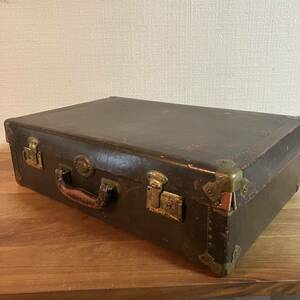  antique key less trunk case tea color Vintage leather style suitcase attache case bag bag properties Showa Retro ②