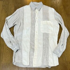 【送料無料】希少 80s90s GIVENCHY ジバンシー 100リネンシャツ ベージュ 白 茶 イタリア 生成り日本 Mサイズ目安の画像1