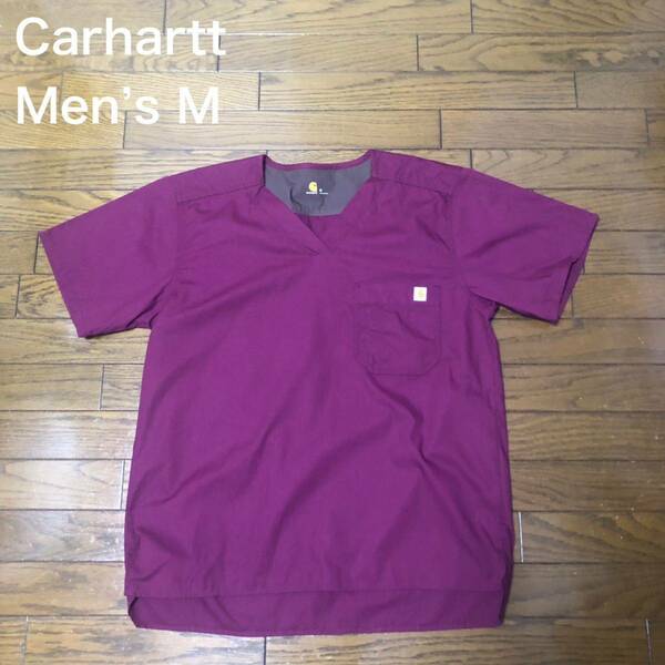 【送料無料】Carhartt 襟なし半袖シャツ紫　メンズMサイズ　カーハート半袖Tシャツ