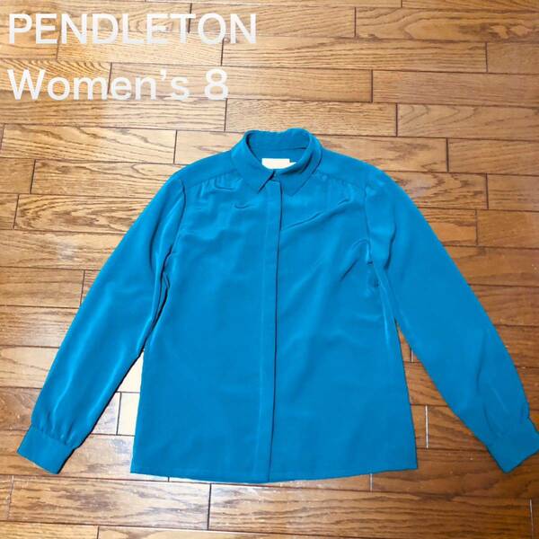 【送料無料】USA製PENDLETON 長袖シャツブラウス　青緑　レディース8サイズ　COUNTRY SOPHISTICATES ペンドルトン