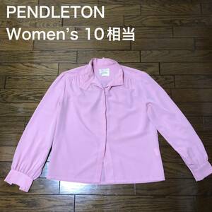 【送料無料】USA製PENDLETON 長袖シャツブラウス薄ピンク　レディース10サイズLサイズ相当　ペンドルトンCOUNTRY SOPHISTICATES