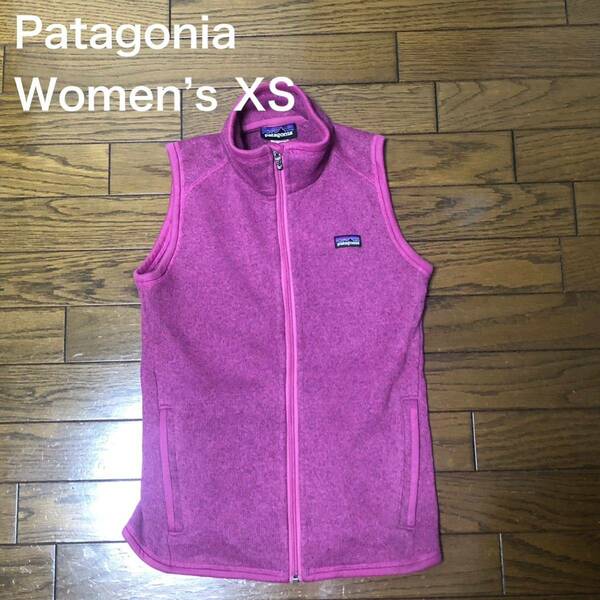 【送料無料】patagonia 裏起毛ニットジップアップベスト紫　レディースXSサイズ　パタゴニアアウトドア登山