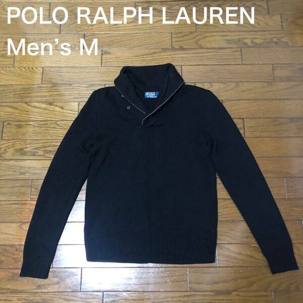 【送料無料】傷ありPOLO RALPH LAUREN 襟付きニットセーター黒　メンズMサイズ　ポロラルフローレン