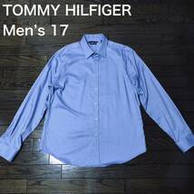 【送料無料】TOMMY HILFIGER長袖シャツ 青　メンズ17サイズ　トミーヒルフィガー_画像1