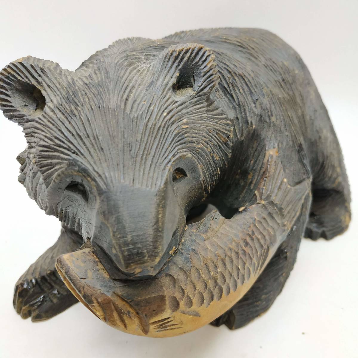 △ 木彫りのクマ熊置物親子木彫り彫刻工芸品木製オブジェインテリア