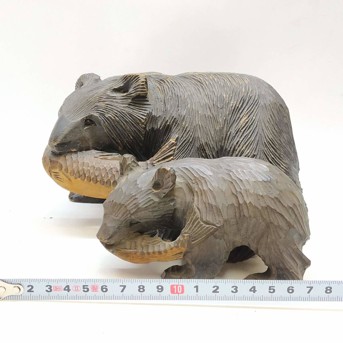 △ 木彫りのクマ熊置物親子木彫り彫刻工芸品木製オブジェインテリア