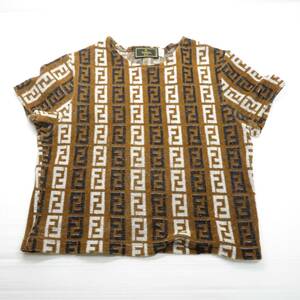  Fendi Zucca pattern cut and sewn short sleeves shirt 40 lady's pie ru ground tea black 