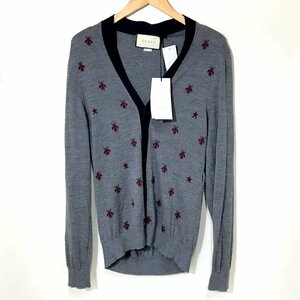 GUCCI cardigan Be bee pattern wool casual ribbed MADE IN ITALY men's M size gray series Gucci tops A1514*