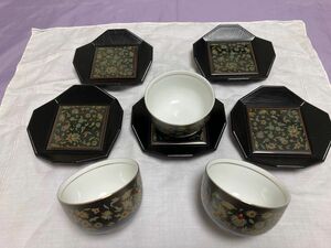 【中古】湯呑み茶碗（3個）茶托（5枚）瑞陶