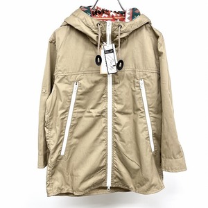 【新品】B.H.standard フーデッドジャケット シャツパーカー 7分袖 一部ネイティブ柄裏地付き ダブルジップ ポリ×綿 M ベージュ メンズ