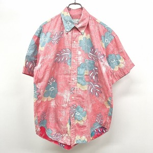 Relloy's SHIRT シャツ 半袖 ピンク 花柄 ボタンダウン 胸ポケット 綿100% コットン M (15 1/2) ピンク ピンク×紫×青×ベージュ メンズ