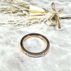 指輪 16号サージカルステンレス リング 光沢 ピンクゴールド 白蝶貝 メンズ レディース プレゼント シンプル アレルギーOK