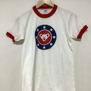 ゆ1191 USA製 90's ビンテージ グレイトフル・デッド デッドベアー リンガーTシャツ キッズ L ホワイト/レッド SOFFE SHIRTSの画像1