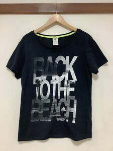 re1175 adidas Adidas print T-shirt short sleeves T-shirt OT lady's black BACK TO THE BEACH climalite